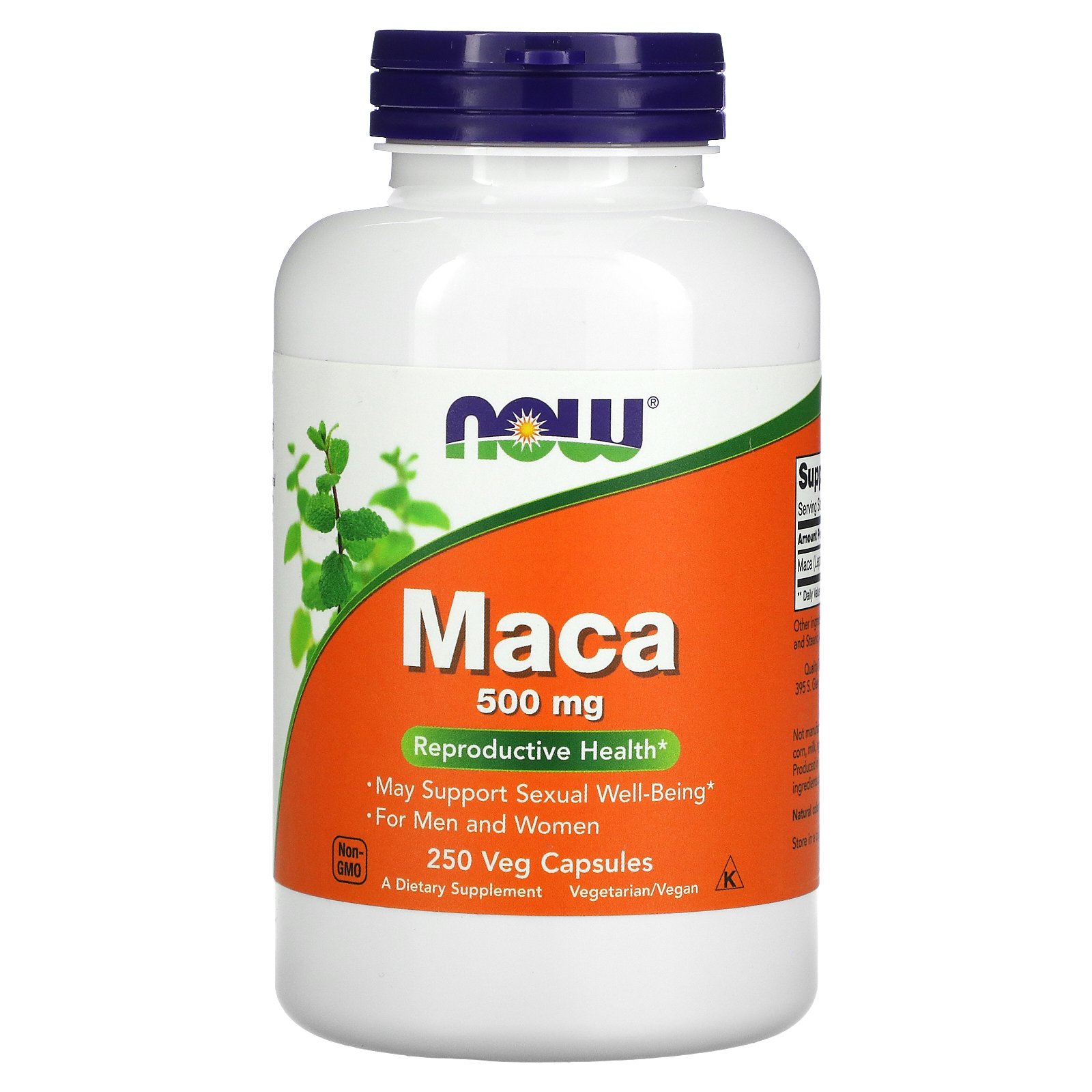 NOW Foods, мака, 500 мг, 250 растительных капсул - Фото товара - Вид спереди