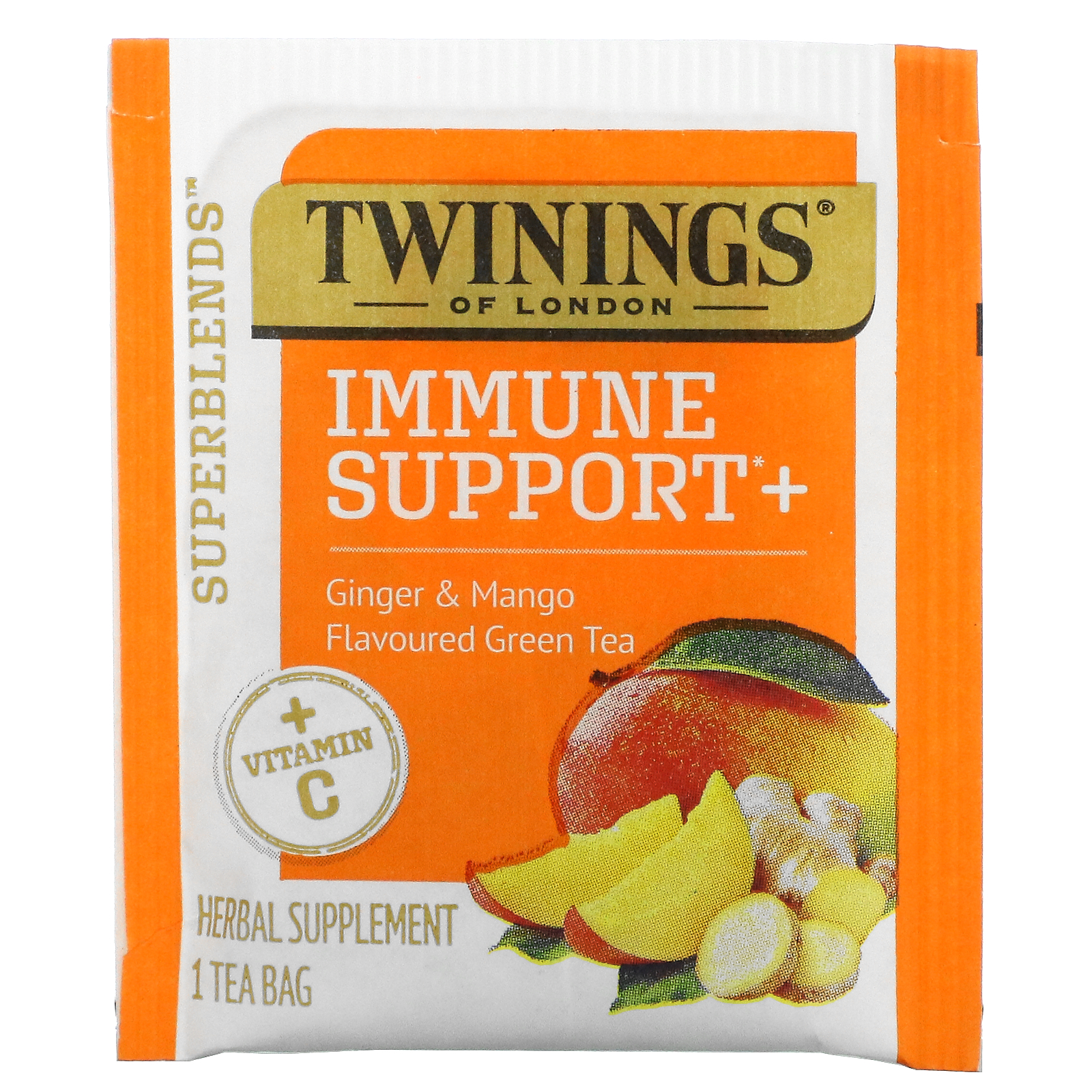 Twinings, Superblends, поддержка иммунитета, с витамином C, зеленым <b>чаем</b> <b>с</b> <b>имбирем</b>...