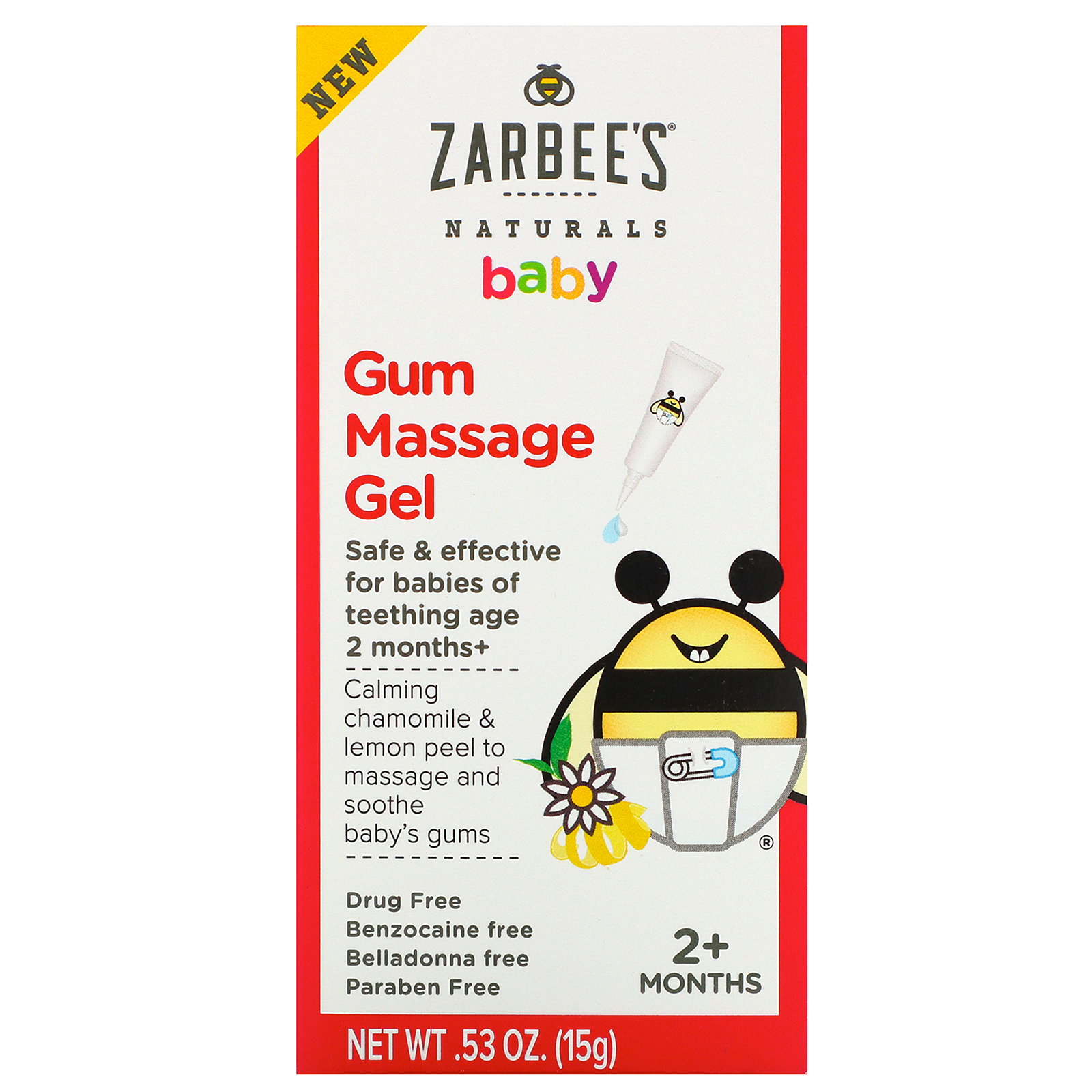 Zarbee's, Массажный гель для десен, для детей старше 2 месяцев, 15 г (0,53 унции) - Фото товара - Вид спереди