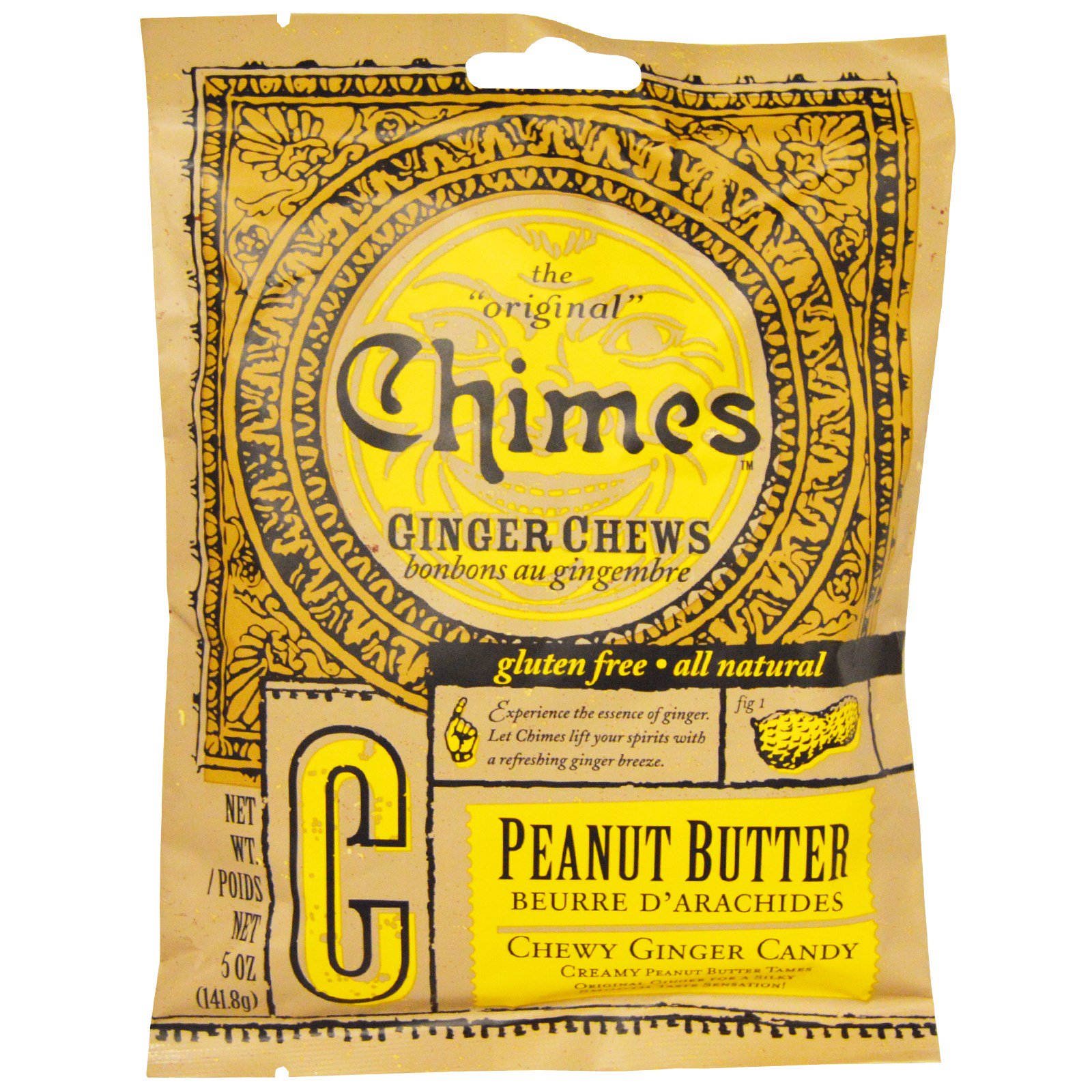 Chimes, Имбирные жевательные конфеты, арахисовое масло, 5 oz (141,8 г) - Фото товара - Вид спереди