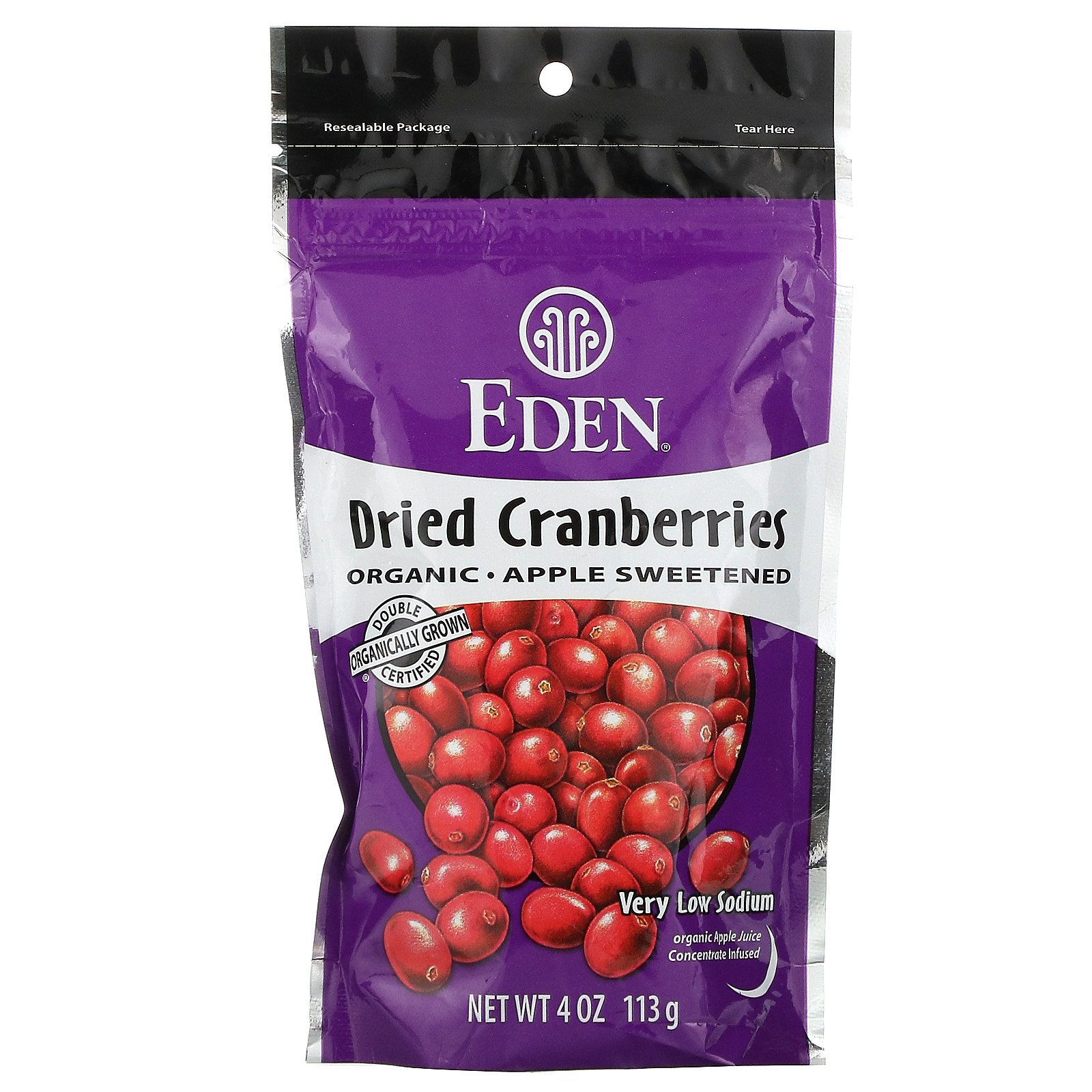 Eden Foods, Органическая сушеная клюква, 4 унции (113 г) - Фото товара - Вид спереди